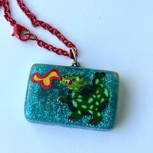 Green Dragon Pendant Resin  Necklace
